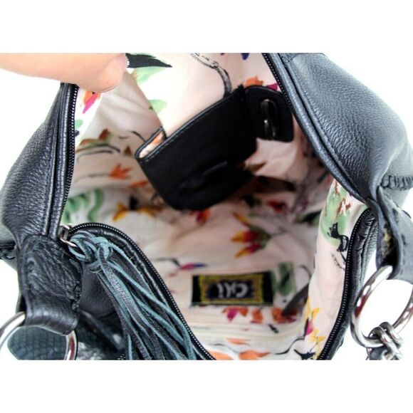 Chi by Carlos Falchi BLACK GENUINE LEATHER AND SNAKESKIN SHOULDER BAG HOBO PURSE - Picture 6 of 11